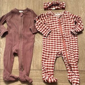 Mebie Baby Footies One Pieces Set - Red Checkered and Plum